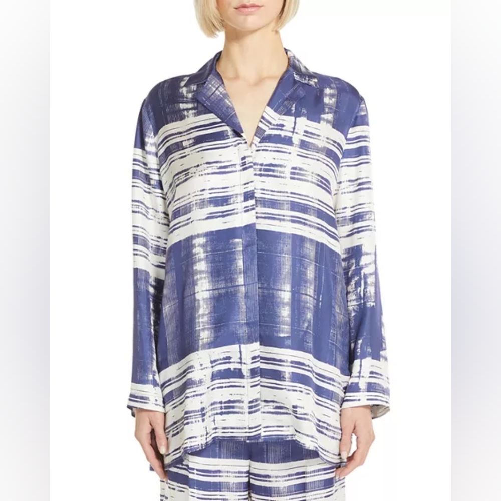 Max Mara Studio Franca Printed 100% Silk Shirt Blouse Abstract Striped Size 10 - Picture 11 of 16